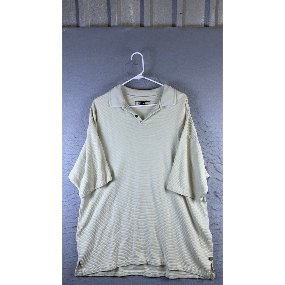 Tommy Bahama Polo Shirt Mens XL Yellow Excellent Silk Cotton Ribbed Short Sleeve